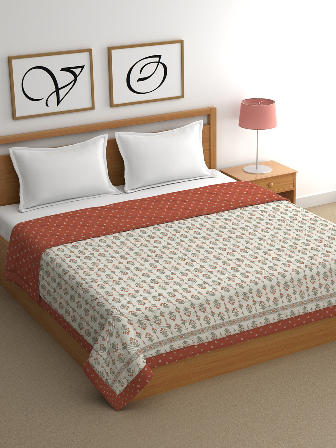 CHHAVI INDIA Orange & Green Ethnic Motifs Cotton Heavy Winter 350 GSM Double Bed Comforter