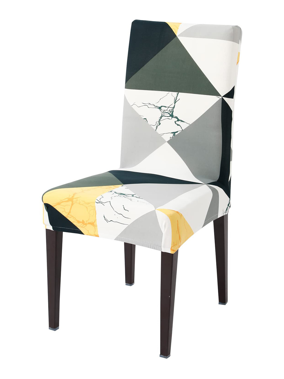 HOKIPO White & Grey Printed Stretchable Chair Cover