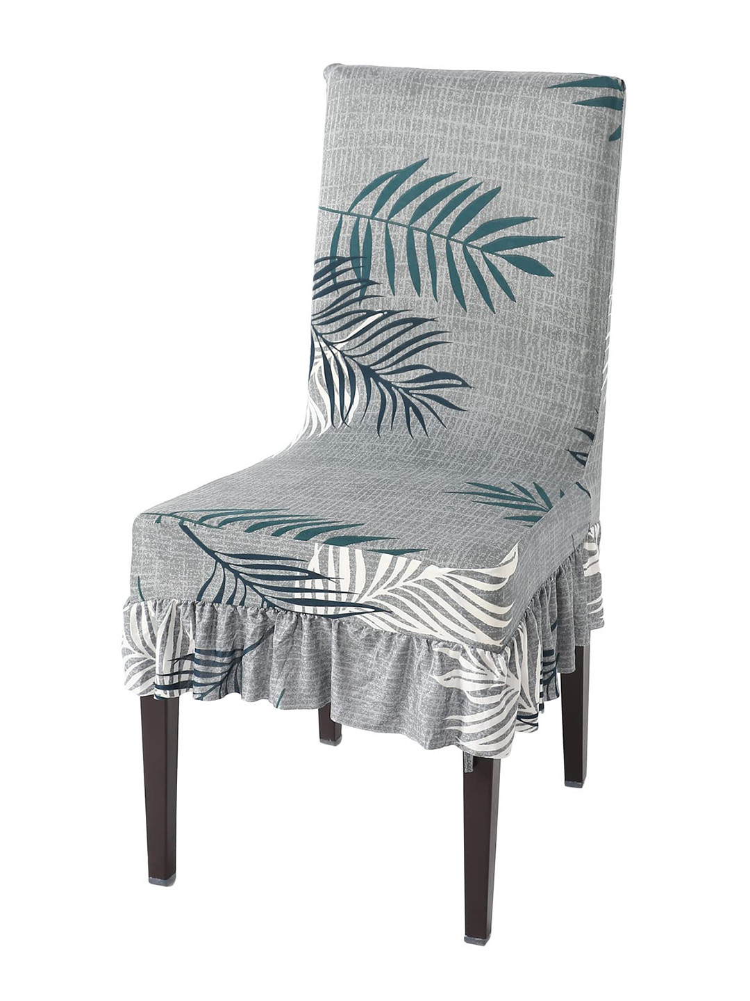HOKIPO Grey & White Stretchable Frill Chair Cover