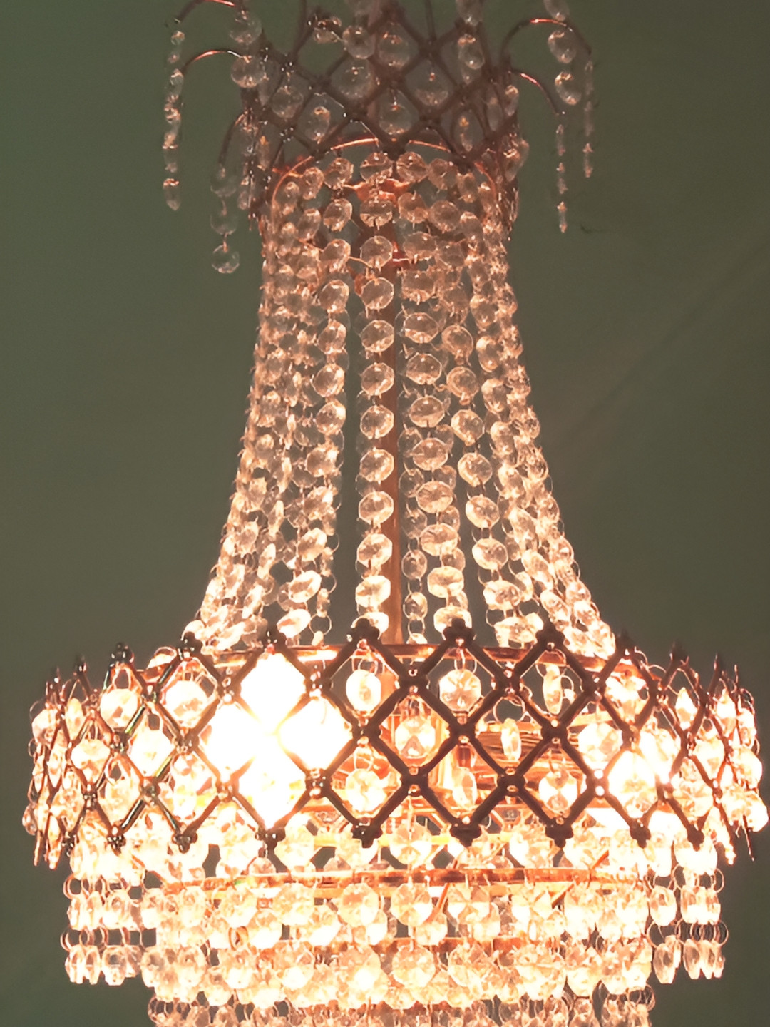 SHRI MAHAL ANTIQUES Gold-Toned & White Crystal Chandelier Ceiling Lamp