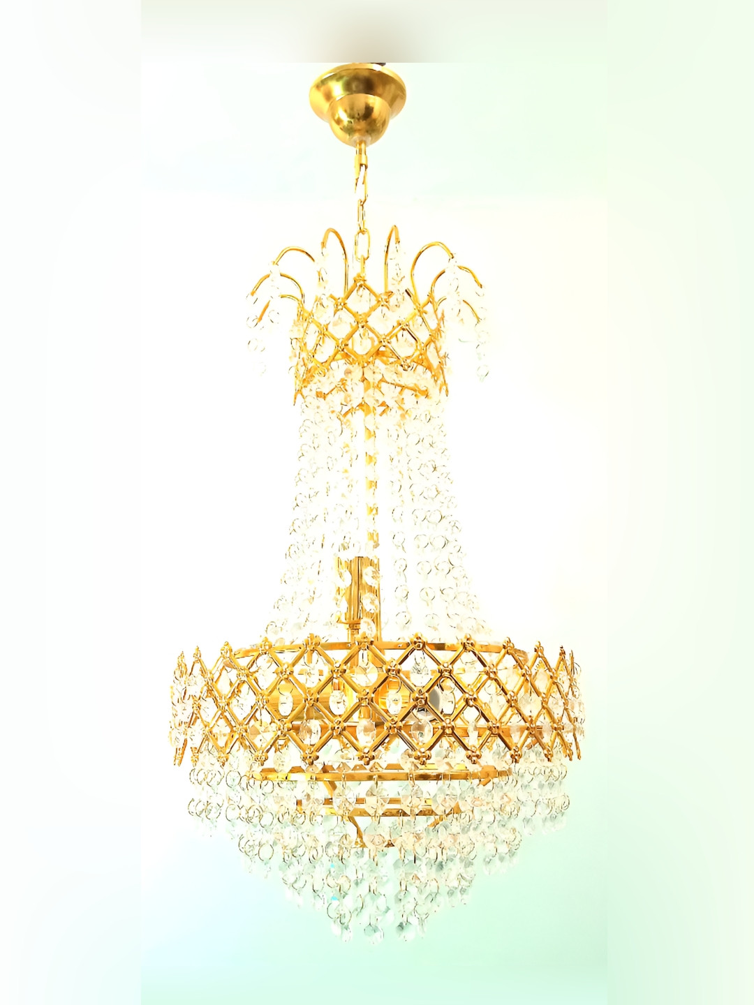 SHRI MAHAL ANTIQUES Gold-Toned & White Crystal Chandelier Ceiling Lamp