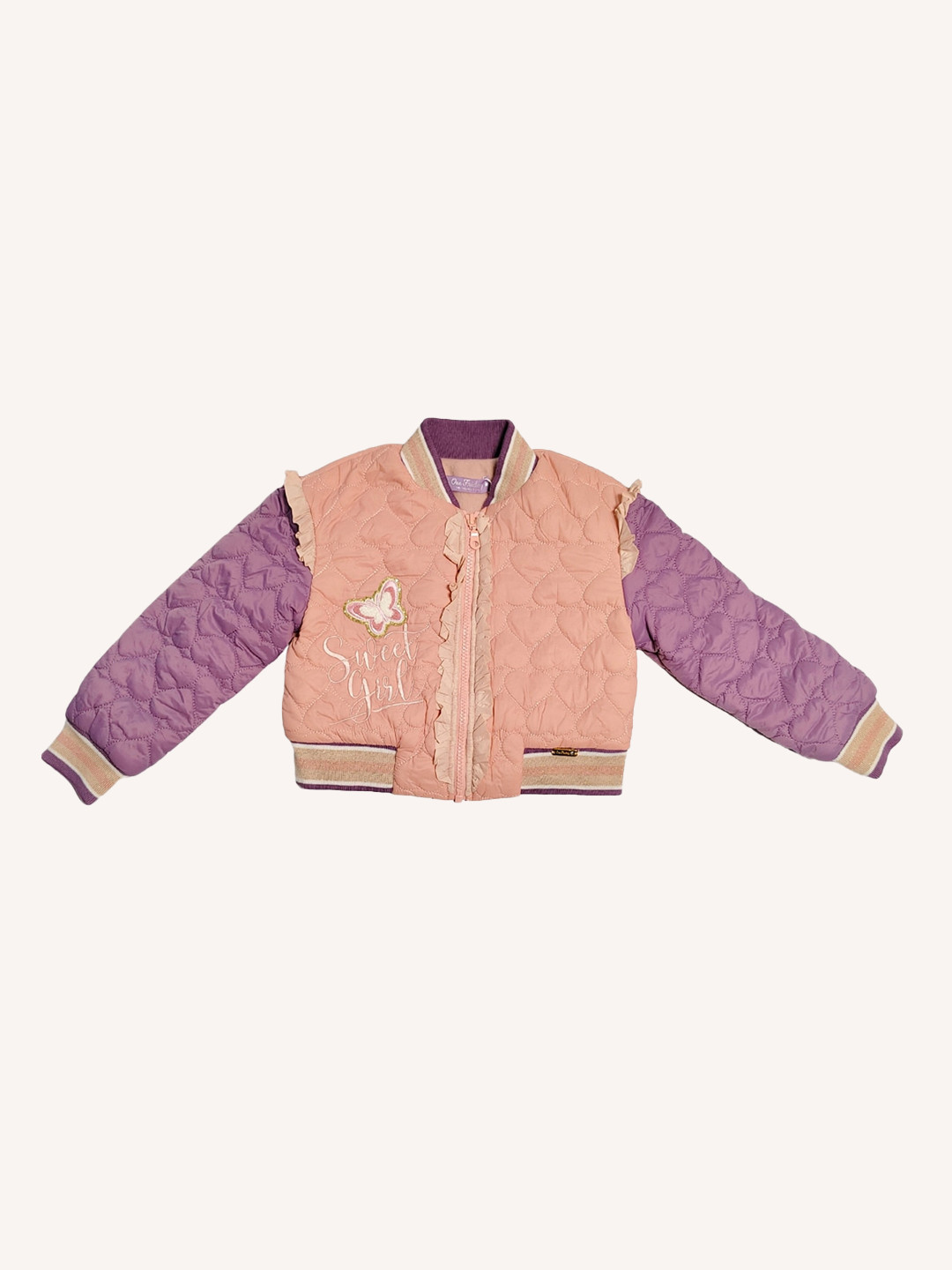 One Friday Girls Colourblocked Mock Collar Long Sleeve Zip Detail Bomber Jacket