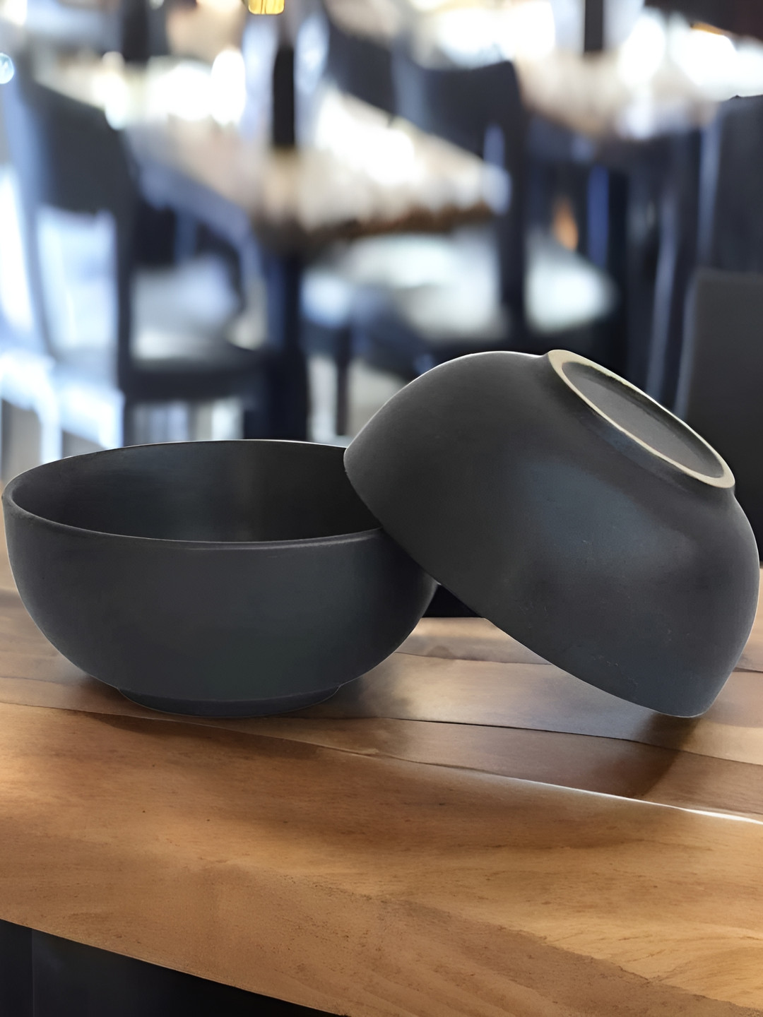 caffeine Black 2 Pieces Handmade Solid Ceramic Matte Bowls