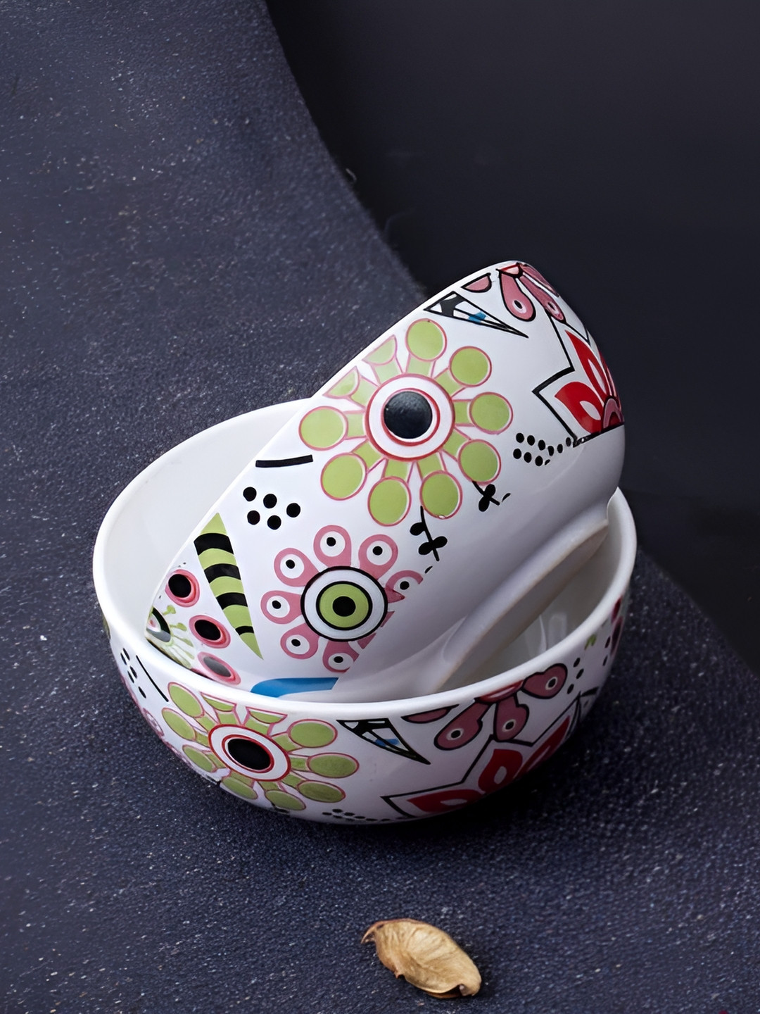 caffeine Green& Red 2Pcs Handmade  Printed Ceramic Matte Microwave Safe Dinnerware