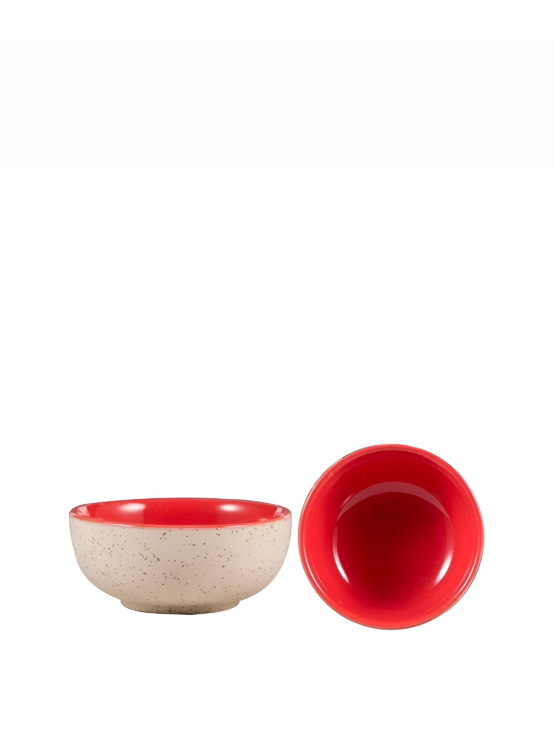 caffeine Cream& Red 2Pcs Handmade Textured Ceramic Matte Microwave Safe Dinnerware