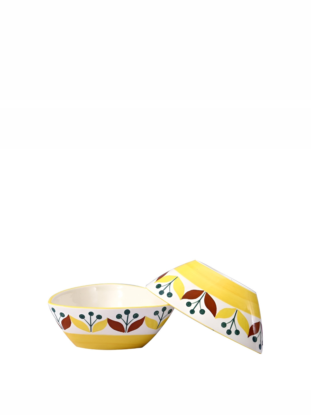 caffeine yellow &White 2Pcs Handmade Printed Ceramic Matte Microwave Safe Dinnerware