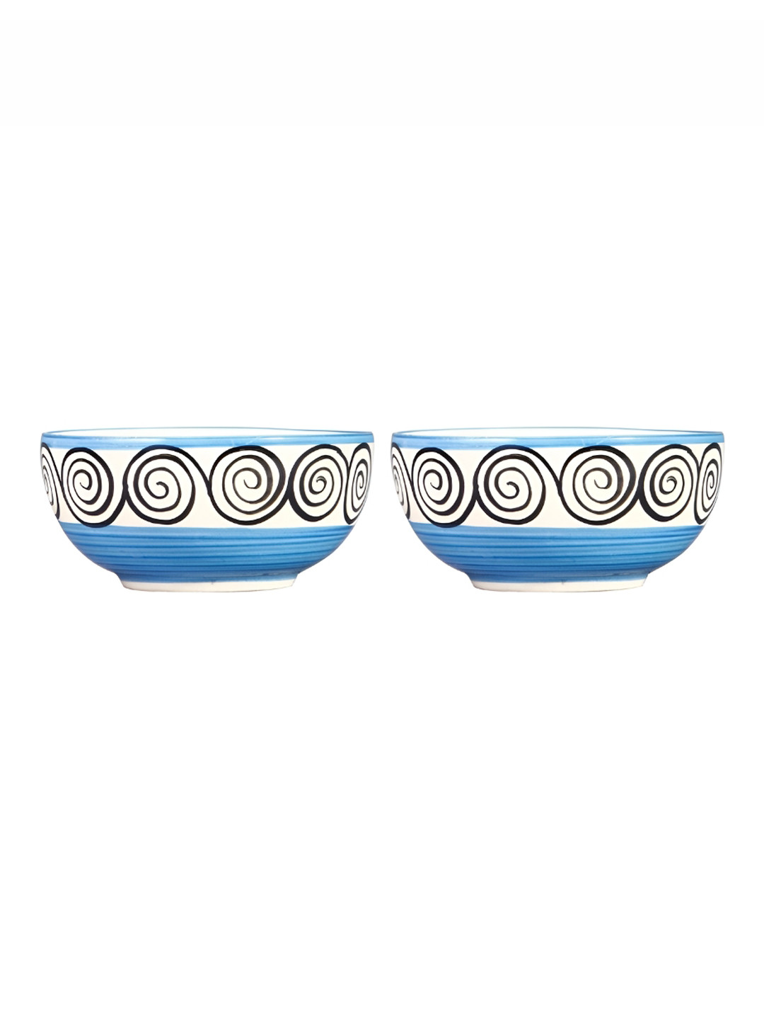 caffeine Blue& White 2Pcs Handmade Printed Ceramic Matte Microwave Safe Dinnerware