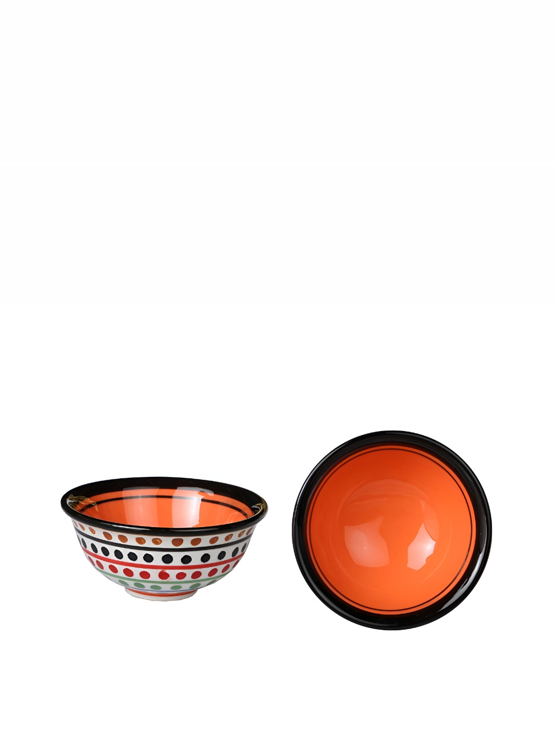 caffeine Set of 2 Ceramic White and Orange Multi Dotted Katori Bowl