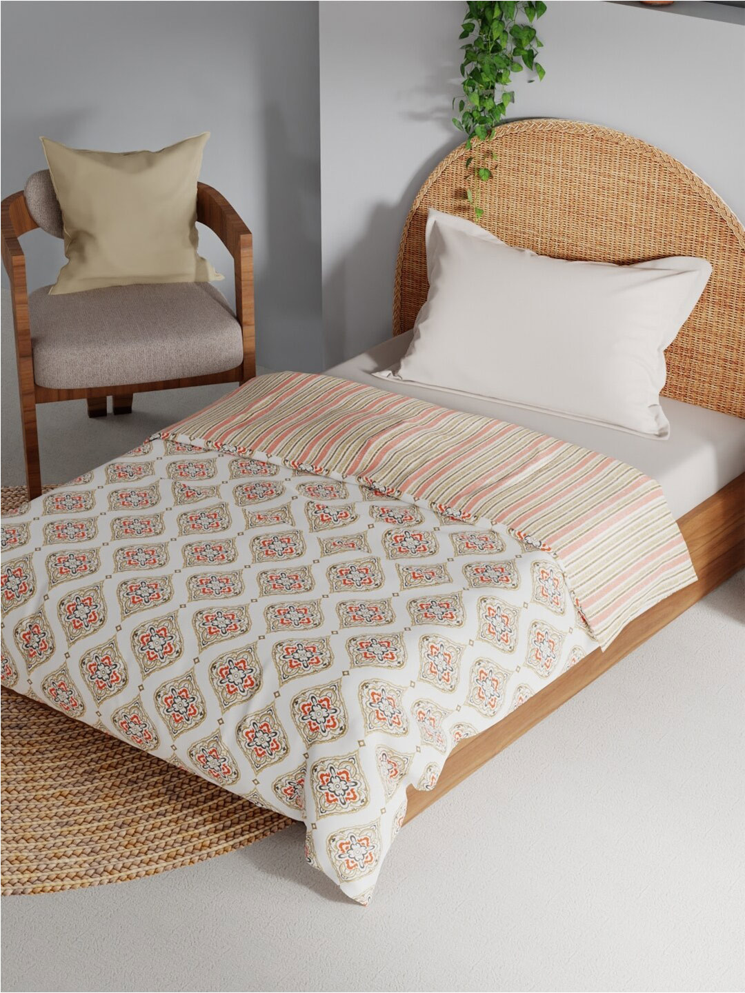 BIANCA mezzo Mustard & White AC Room 150 GSM Single Bed Dohar