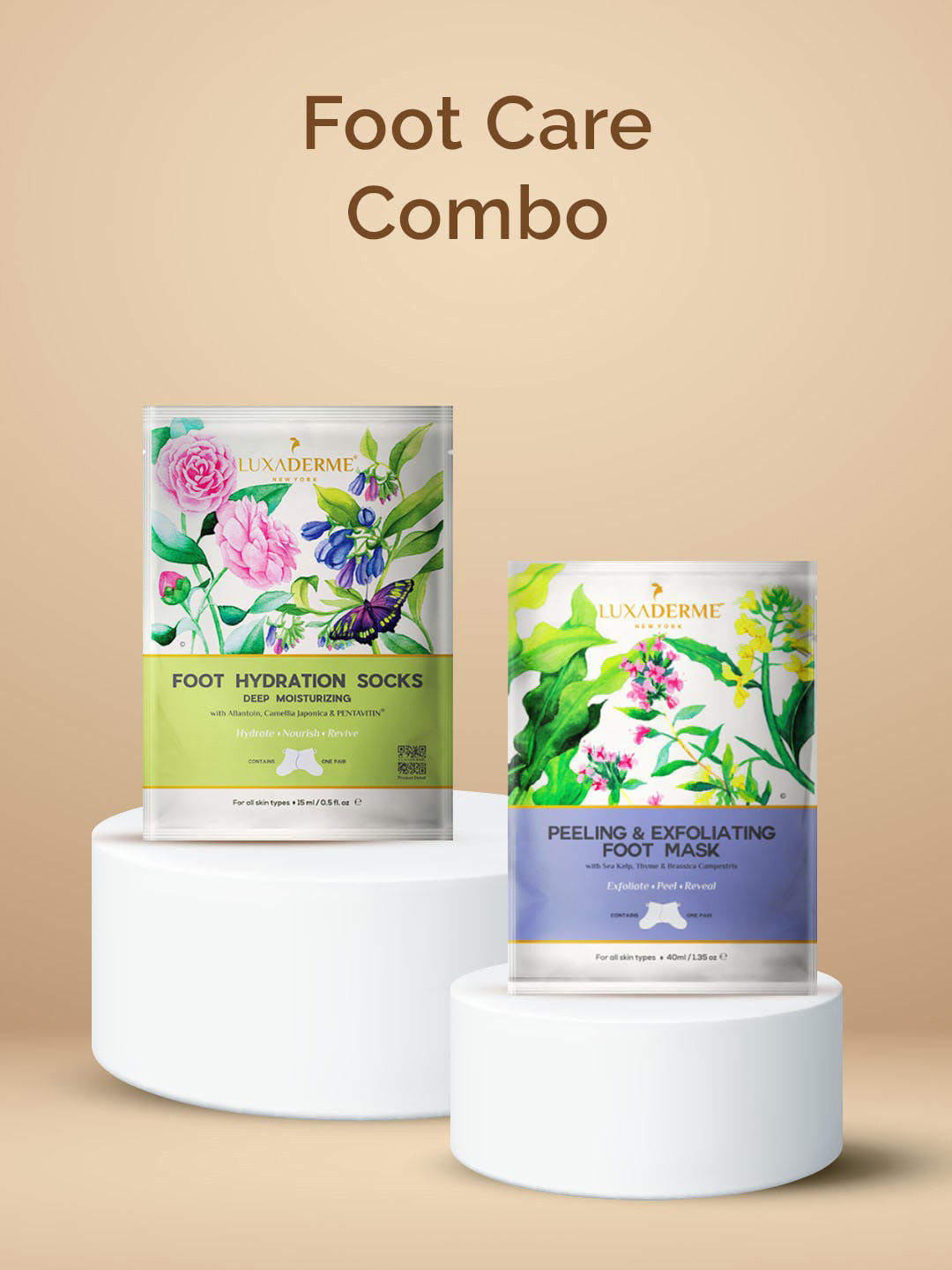 LuxaDerme Set Of 2 Foot Hydration Socks - 15ml & Exfoliating Foot Mask - 40ml