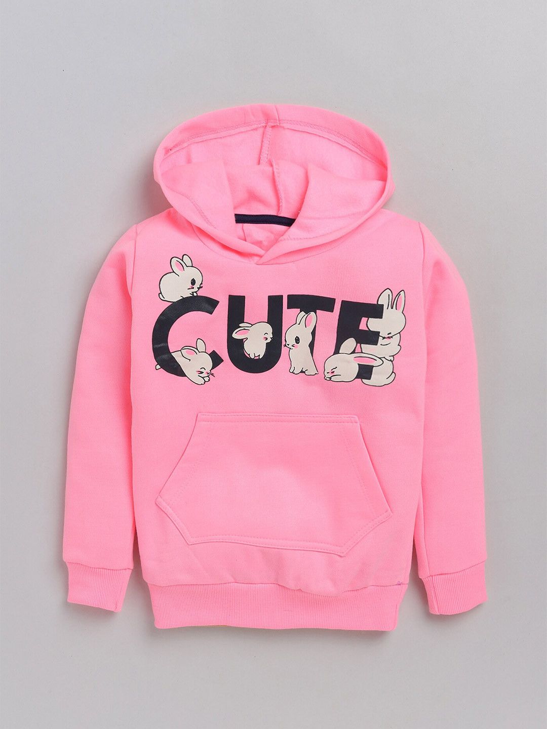 YK Girls Typography Printed Hooded Cotton Sweatshirt