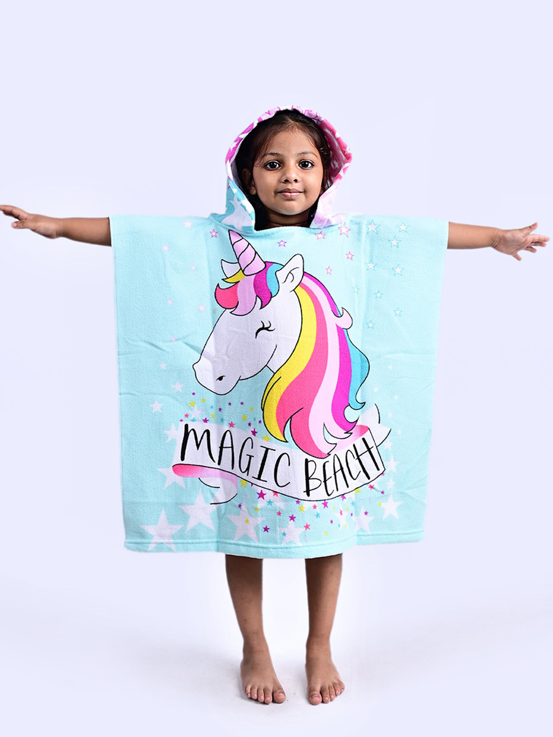 Yellow Bee Blue & Purple Unicorn Printed 250 GSM Microfiber Hooded Bath Towel