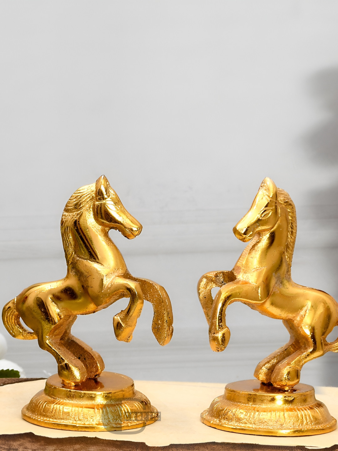 COOPTIC Horse Gold Metal Metallic Living Room Set of 2 Medium Showpieces - 4.7 Inches