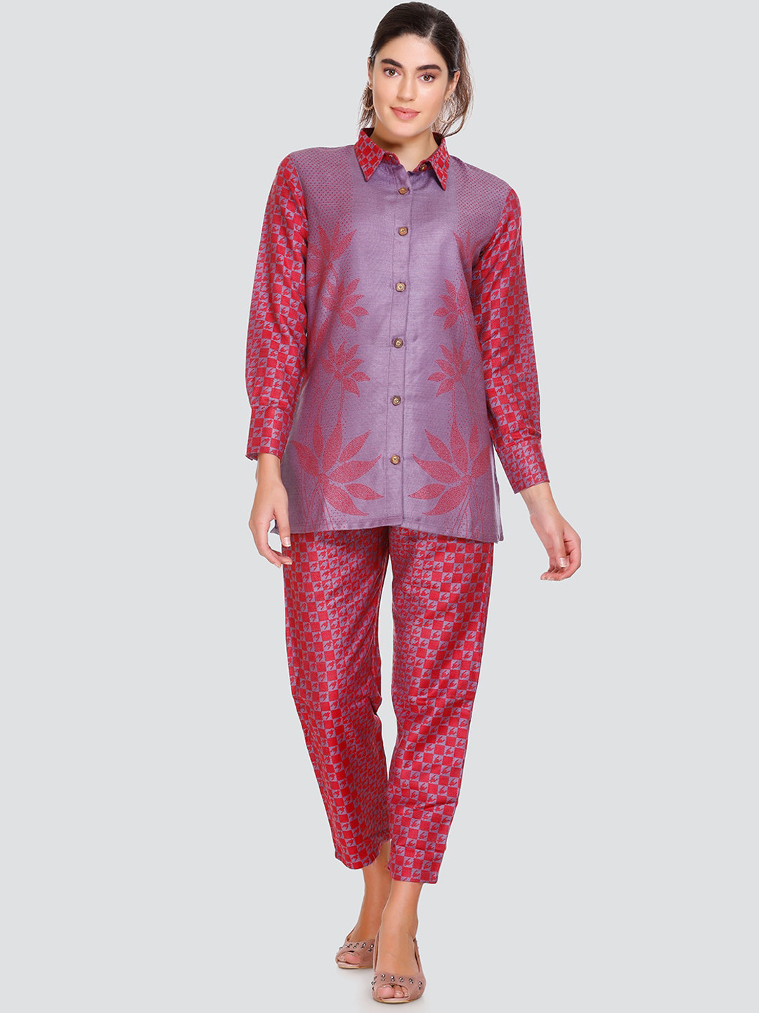 HOUSE OF KIRNA'S WITH LOGO OF HOK Self-Design Shirt & Trousers Co-Ord Set