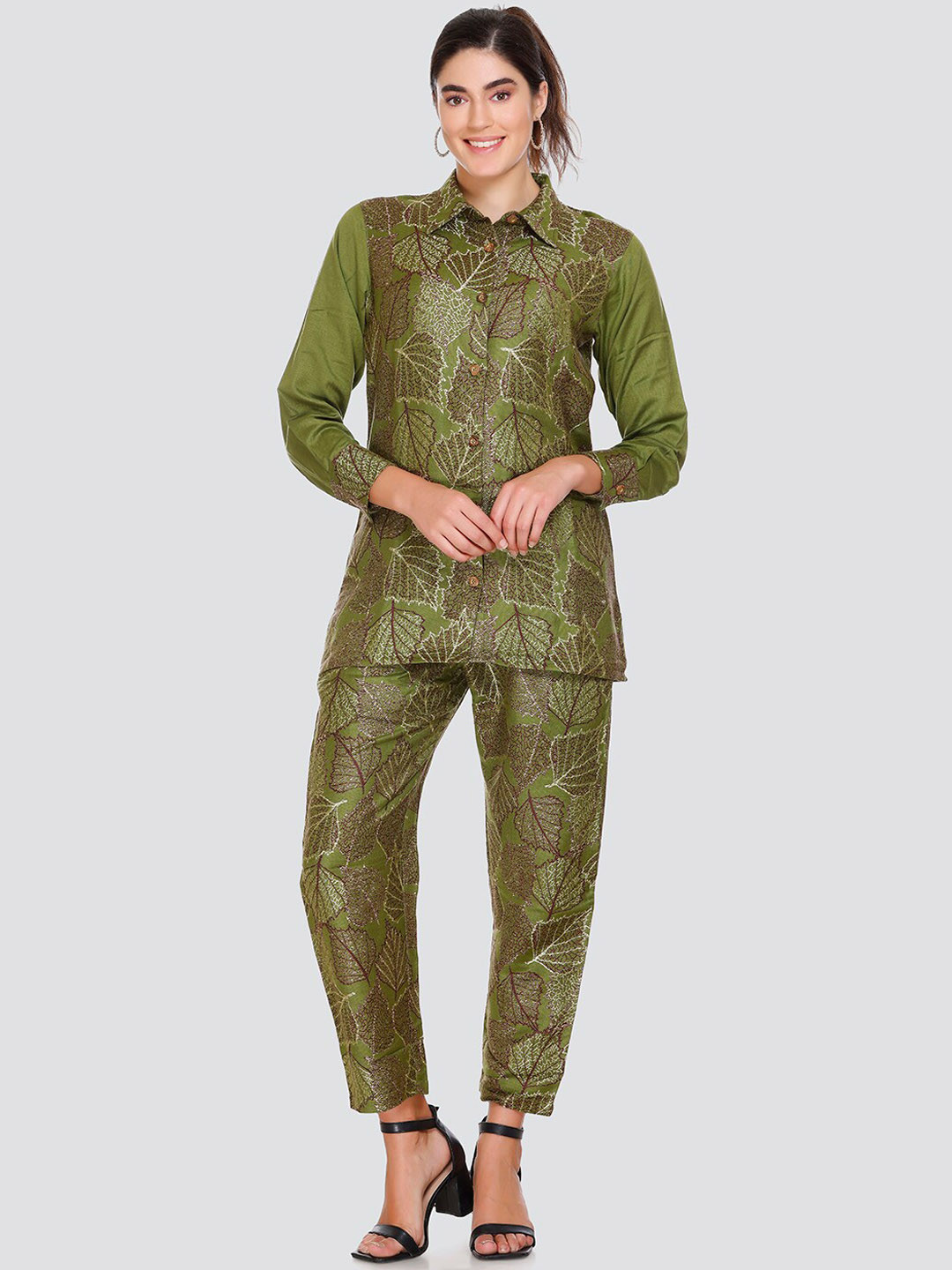 HOUSE OF KIRNA'S WITH LOGO OF HOK Self Design Shirt & Trouser Co-Ord Set