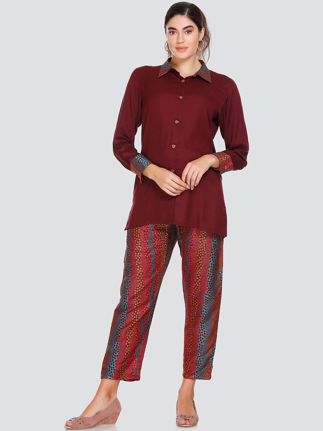 HOUSE OF KIRNA'S WITH LOGO OF HOK Shirt Collar Co-Ord