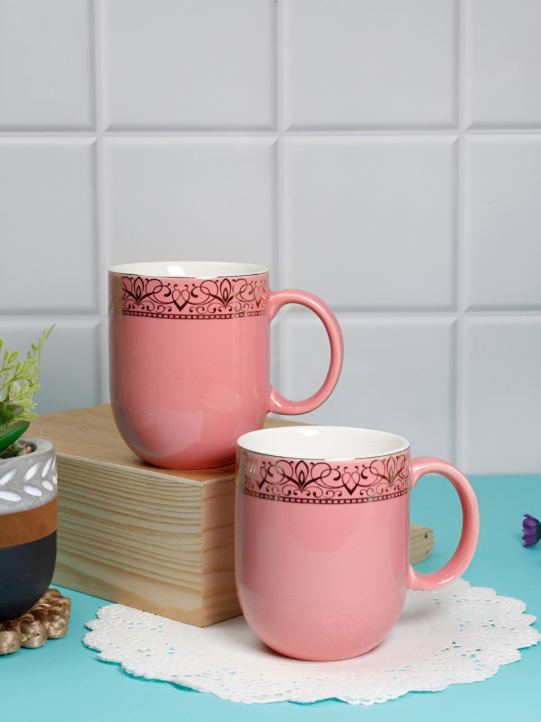 Vola Global LLP You are the Best Boss Pink Porcelain Handmade 2 Piece Mugs-300ml