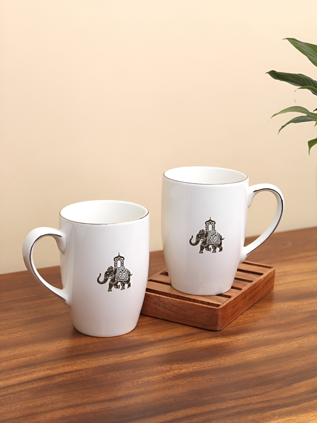 Vola Global LLP Prathmesh Name Personalised White Animal Print Porcelain Handmade 2 Piece Mugs-230ml
