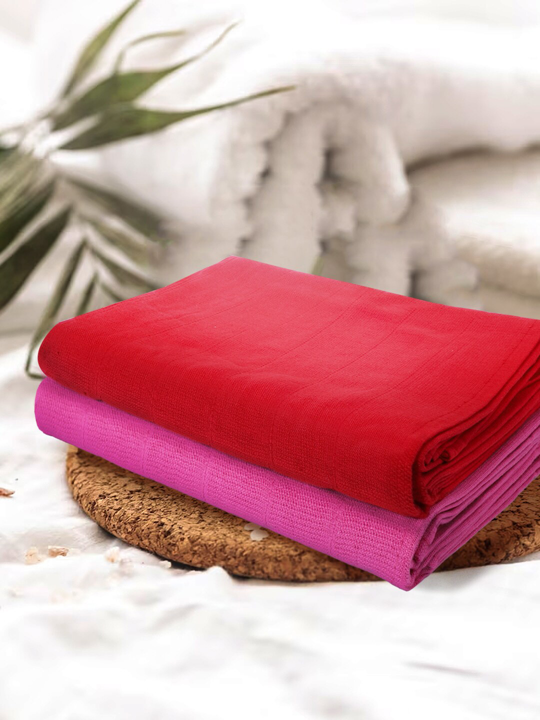 KOPA Red & Pink 2 Pieces Pure Cotton 300 GSM Bath Towels