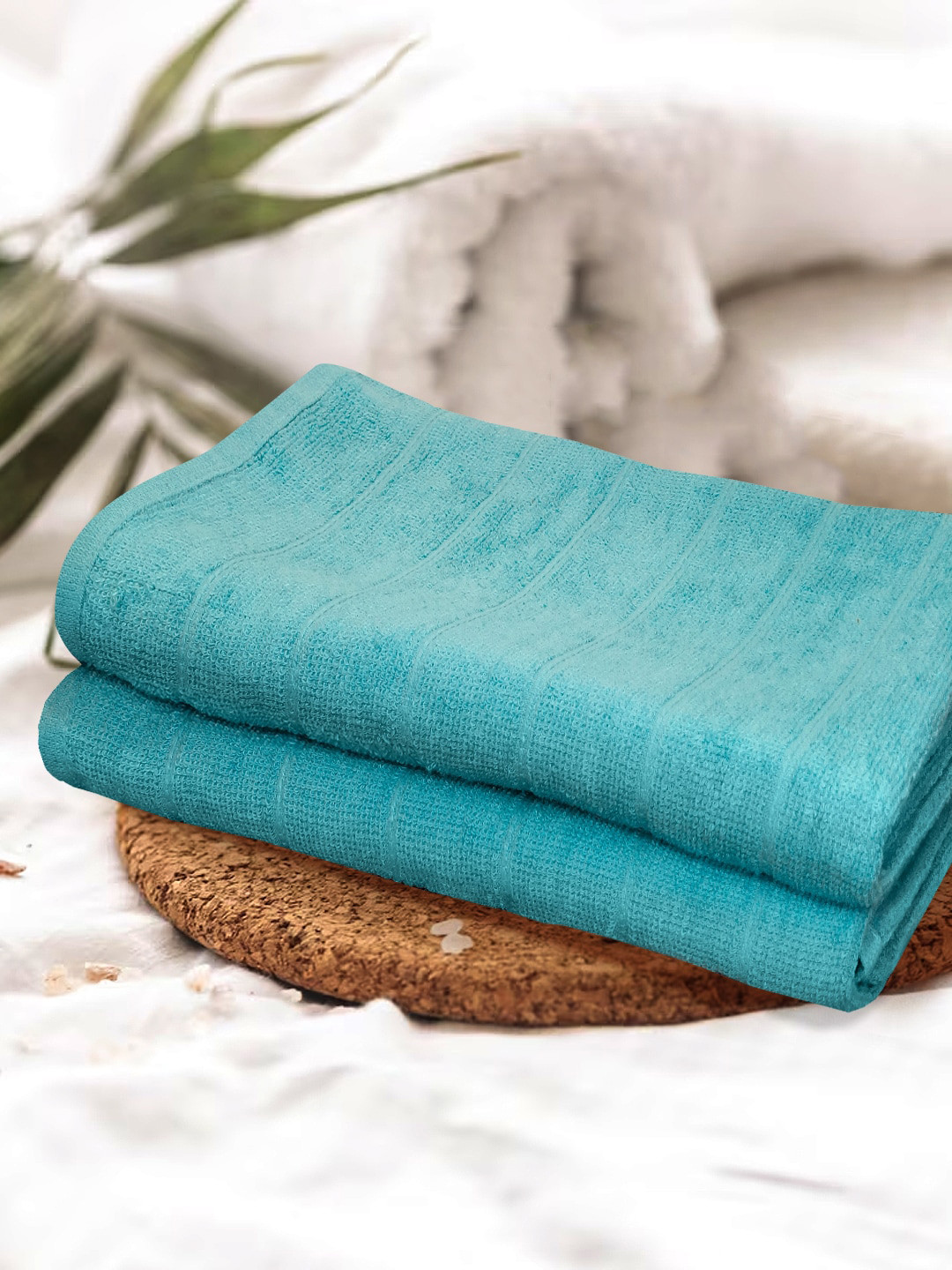 KOPA 2-pcs Blue 300 GSM Pure Cotton Super Absorbent Bath Towels