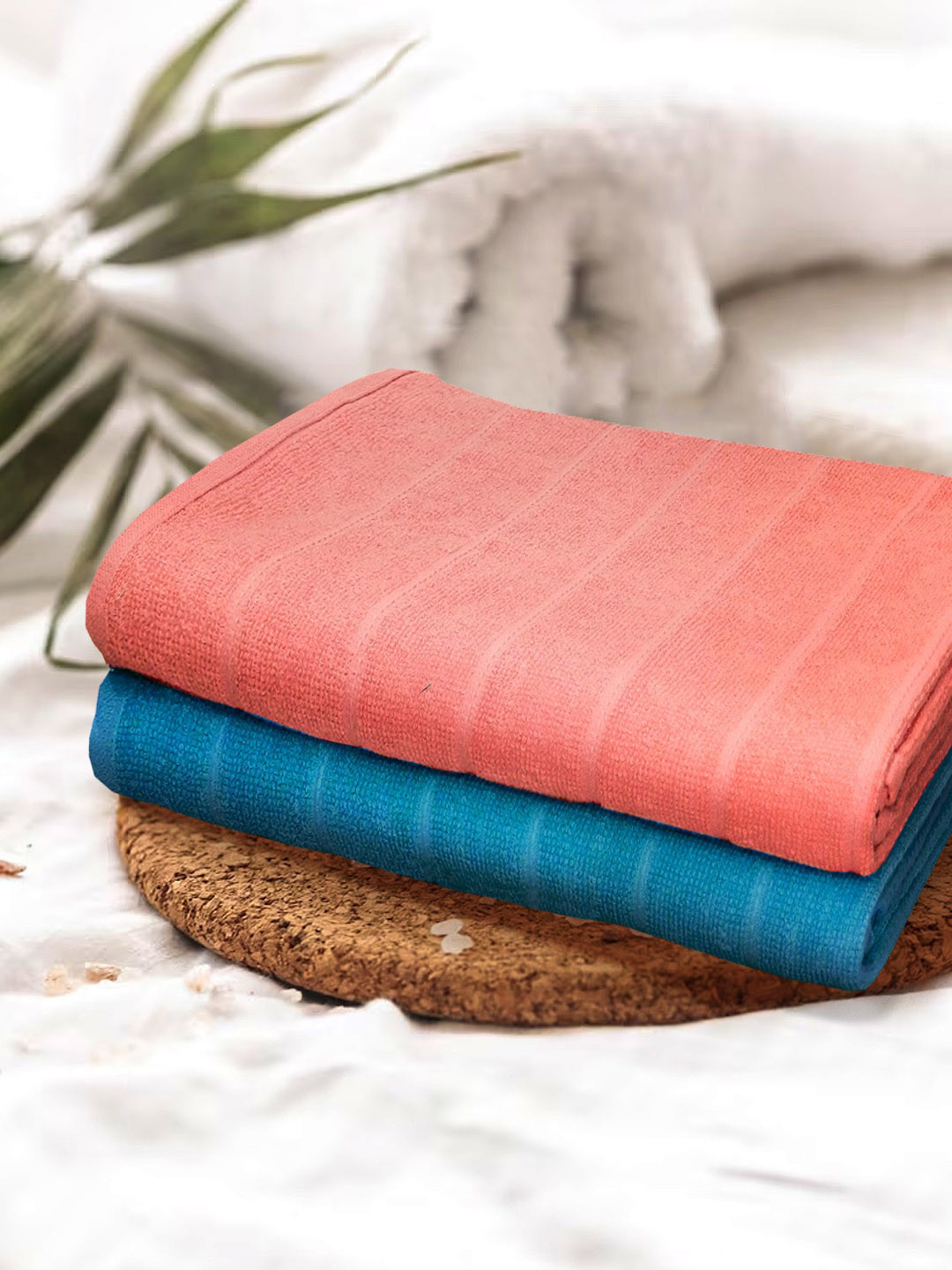 KOPA Coral Pink & Aqua Blue 2 Pieces Cotton 300 GSM Bath Towels