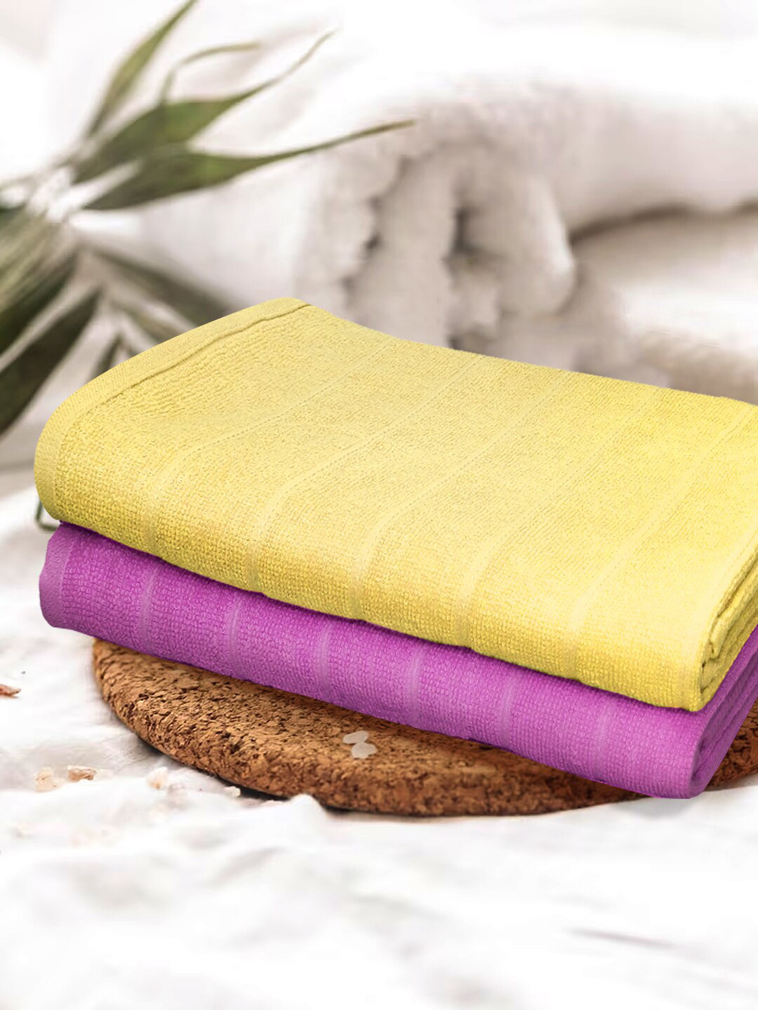 KOPA 2-Pcs Pink & Yellow 300 GSM Cotton Bath Towels