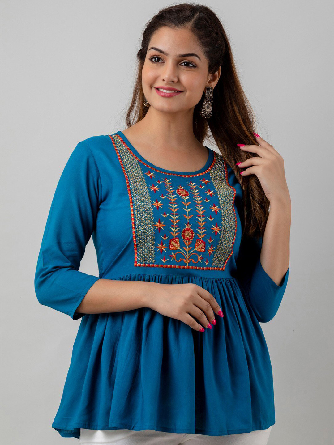 SHOOLIN Floral Embroidered A-Line Kurti