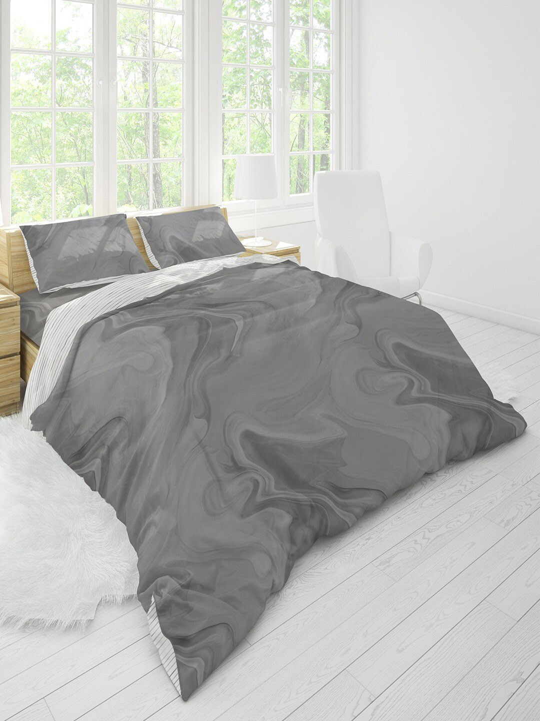 Himeya Grey Pure Cotton 300 TC Queen Duvet Cover