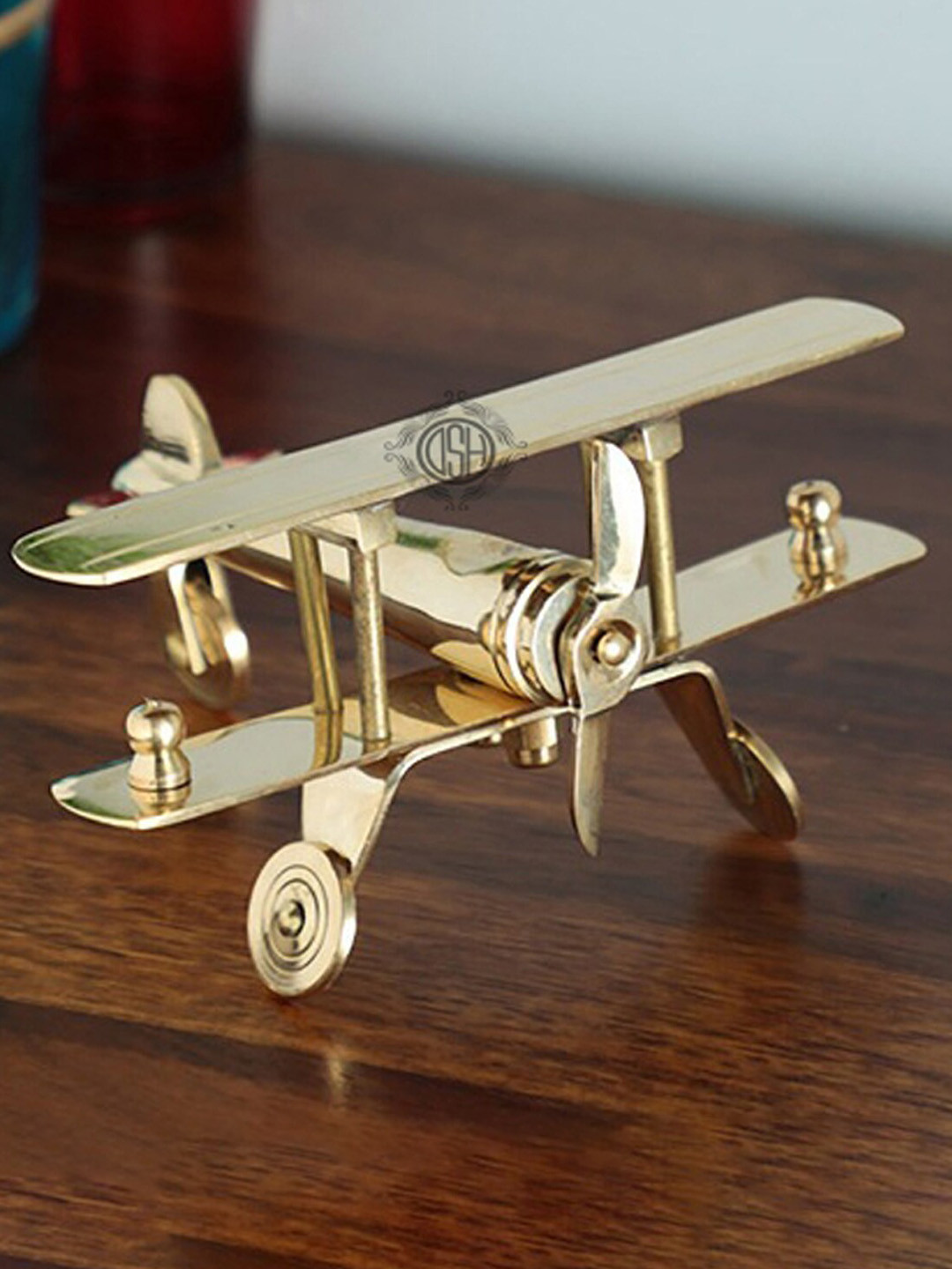 DSH Crafting Your Curiosity Aeroplane Gold Brass Metallic Home Office Small Showpiece - 3 Inches