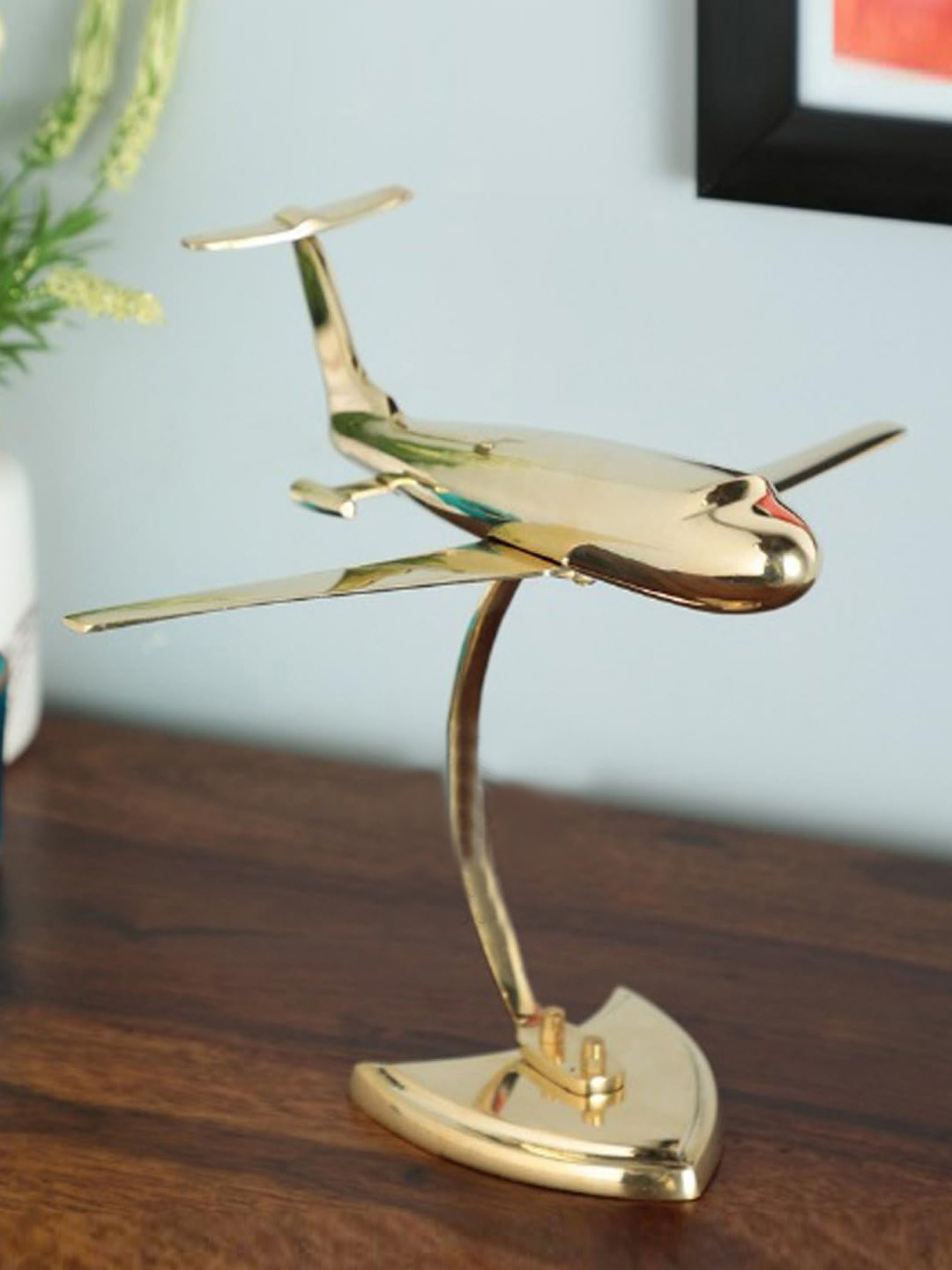 DSH Crafting Your Curiosity Jet Plane Gold Brass Metallic Living Room Small Showpiece - 5 Inches