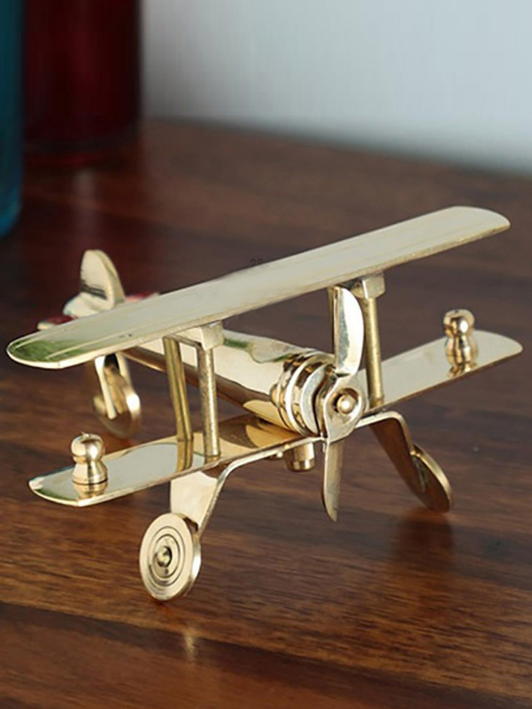 DSH Crafting Your Curiosity Aeroplane Gold Brass Metallic Living Room Small Showpiece - 3 Inches