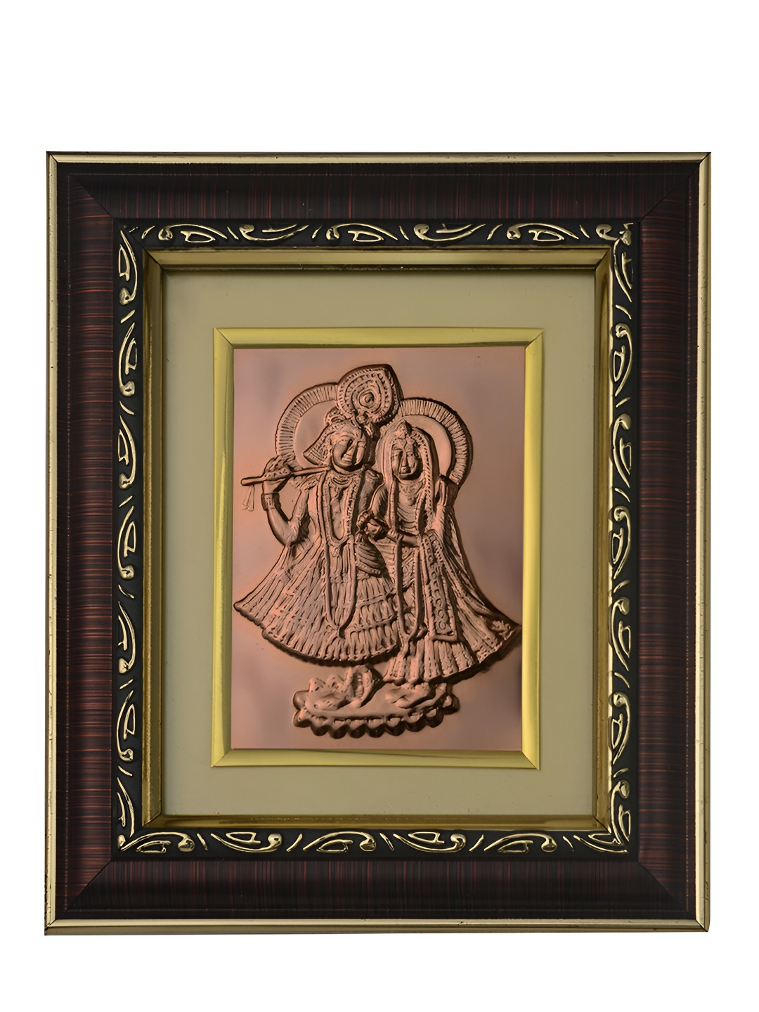 Pray Everyday Bronze and Brown Radha Krishan Ji  Copper Table Photo Frame