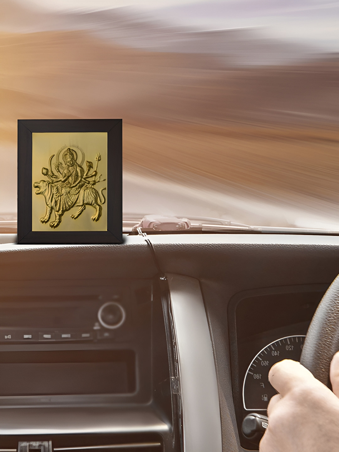 Pray Everyday Black & Gold-Plated Durga Mata Table Photo Frames