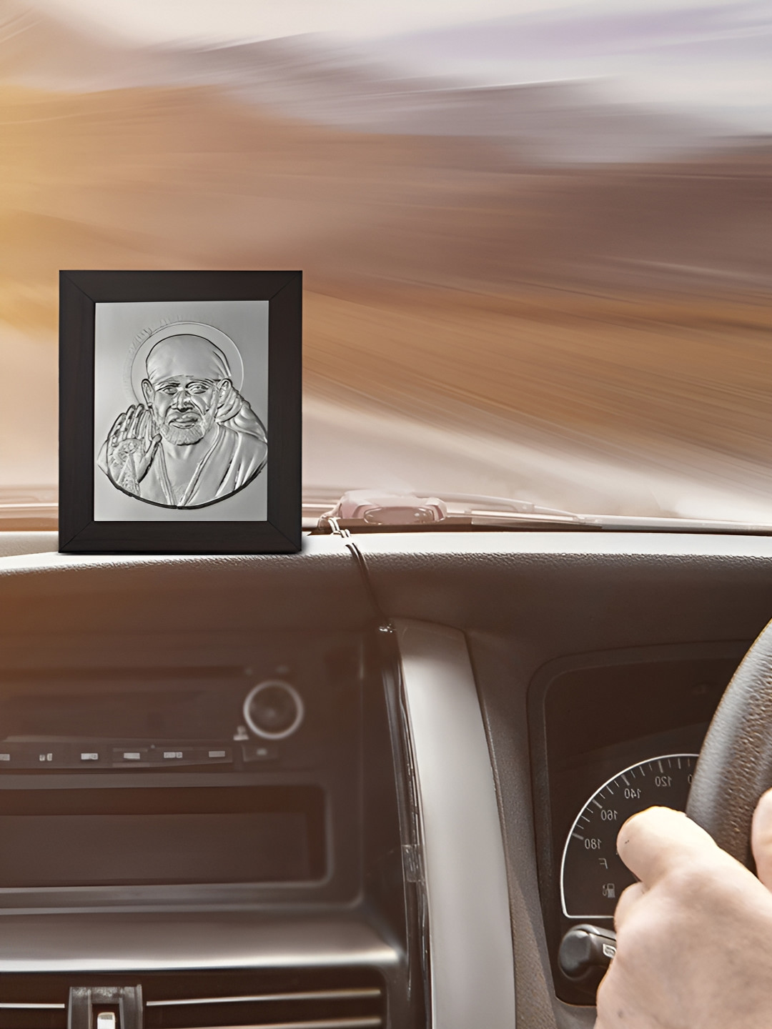 Pray Everyday Brown Silver Plated Sai Baba Rectangle Table Photo Frame