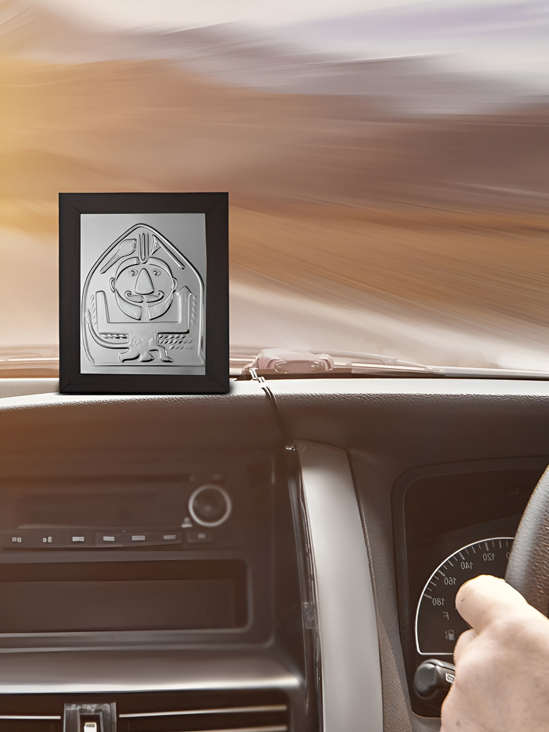 Pray Everyday Brown Silver-Plated Wooden Salasar Balaji Rectangle Table Photo Frame