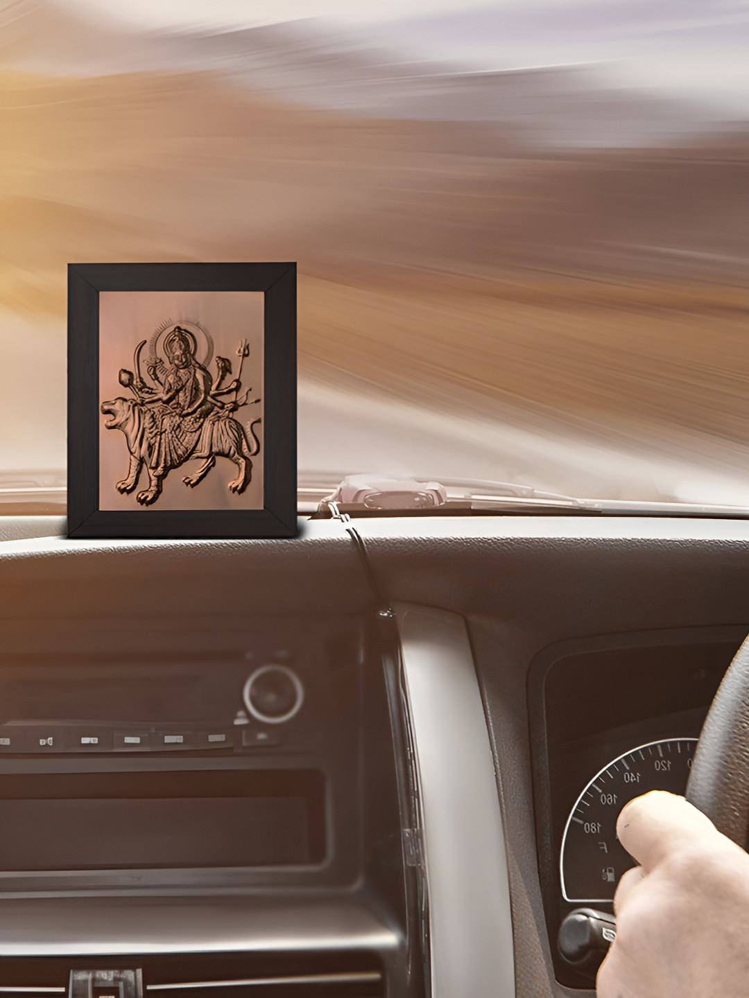 Pray Everyday Black & Bronze Durga Mata Rectangle Table Photo Frame