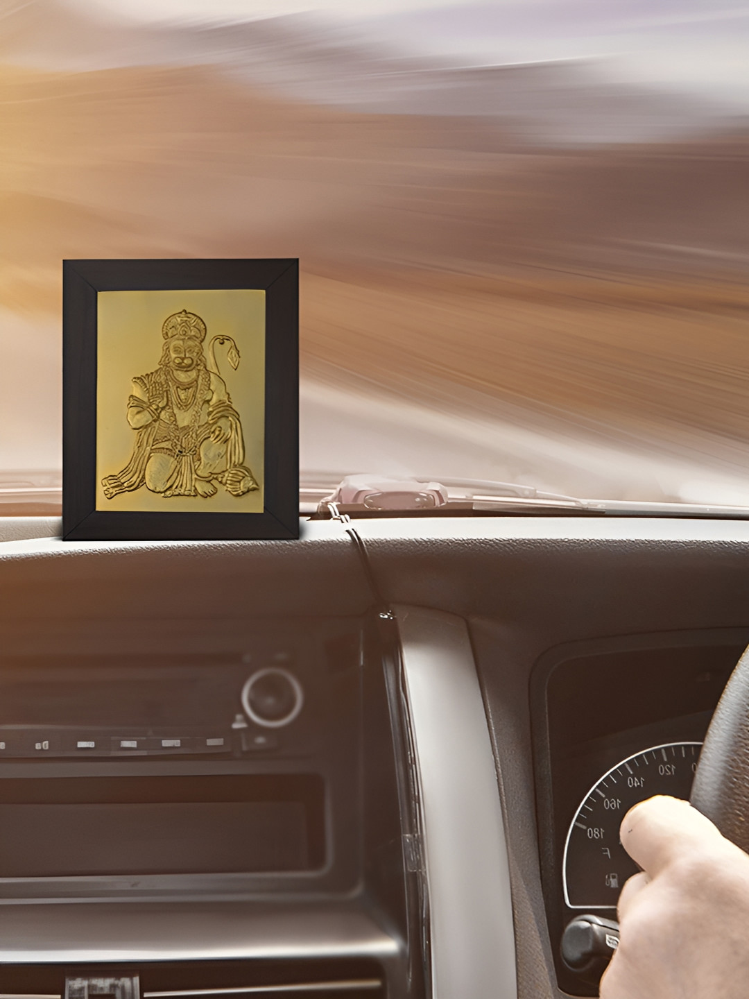 Pray Everyday Gold Plated & Black Hanuman Ji Rectangle Table Photo Frame