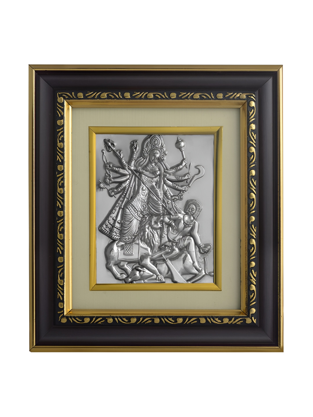 Pray Everyday Black & Silver Plated Mahishasur Mardini Rectangle Wall Photo Frame