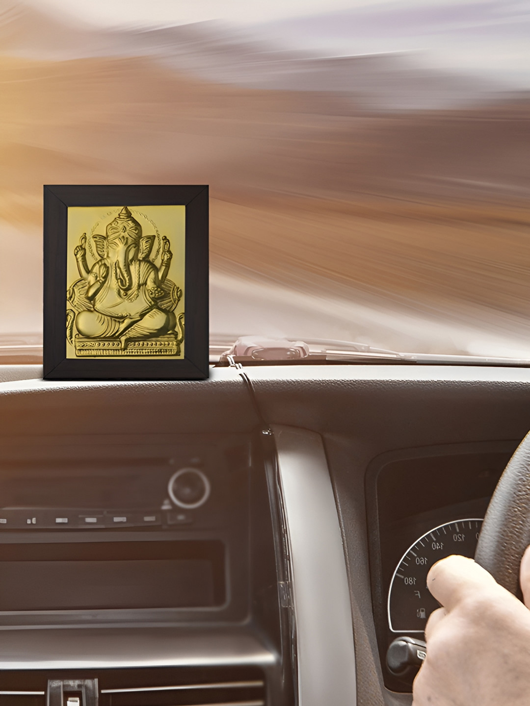 Pray Everyday Gold-Plated & Black Ganesh Ji Rectangle Table Photo Frame