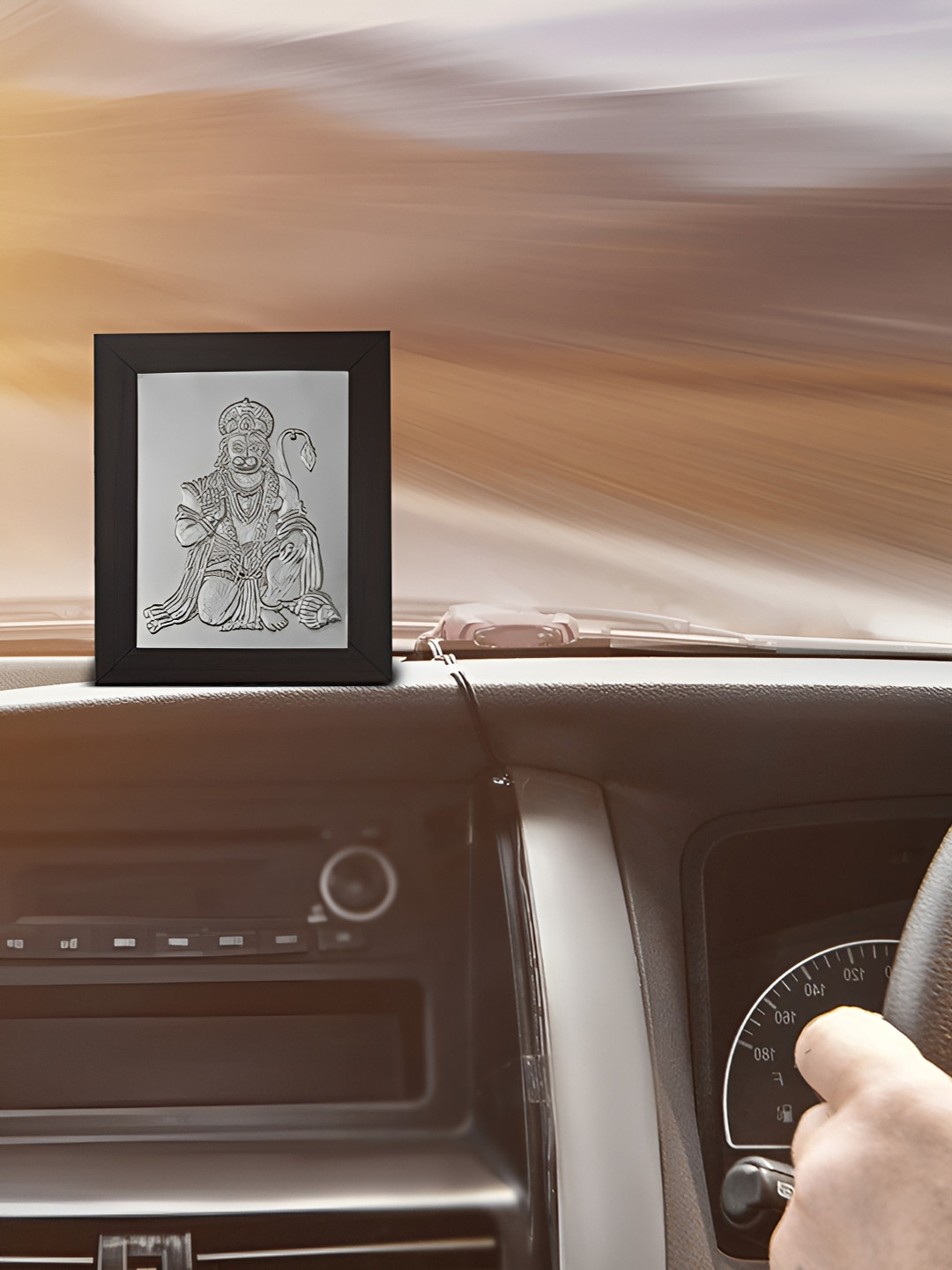 Pray Everyday Black Silver-Plated Hanuman Ji Rectangle Table Photo Frame