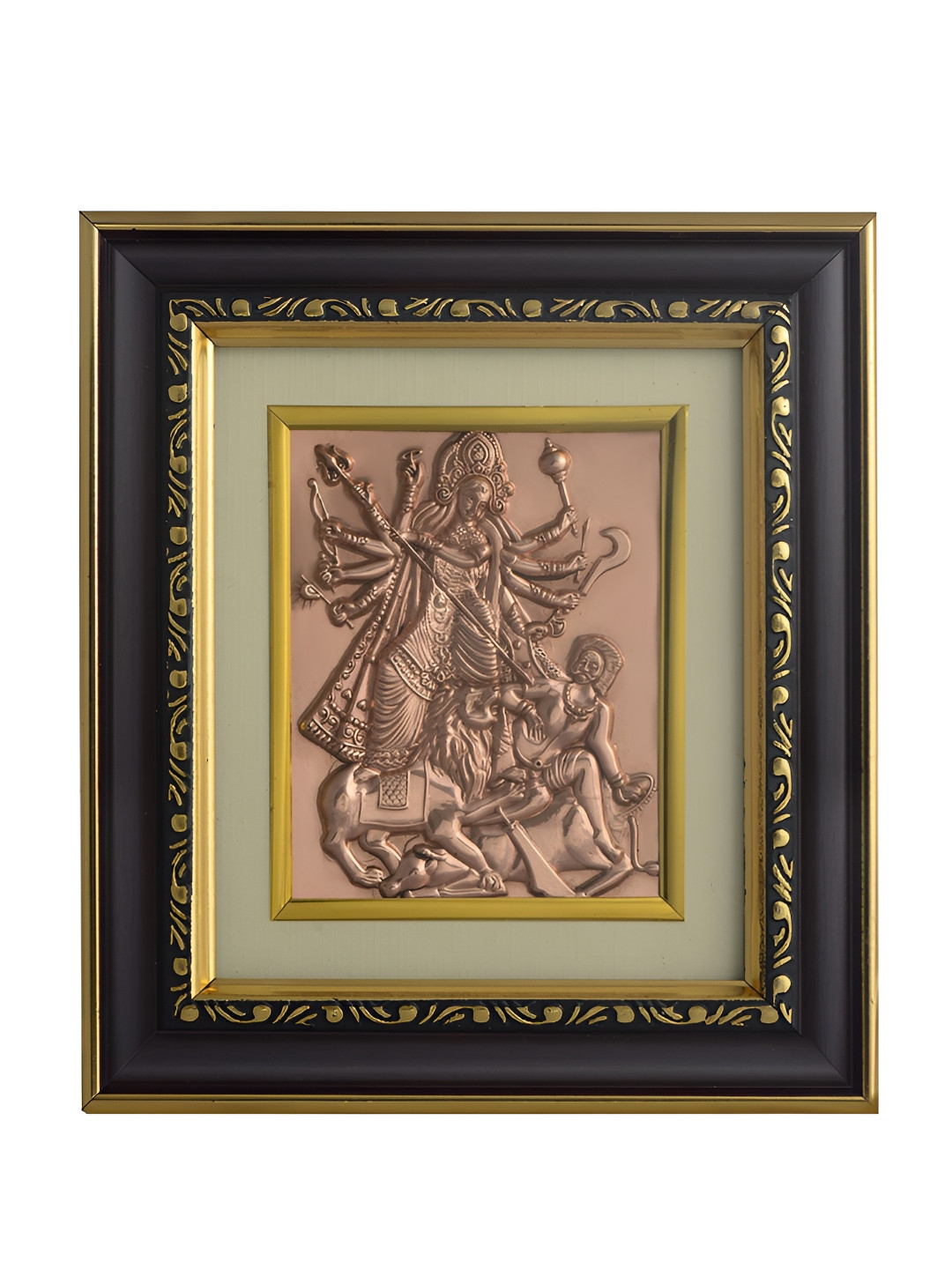 Pray Everyday Black & Gold-Toned Bronze Mahishasur Mardini Rectangle Wall Photo Frame