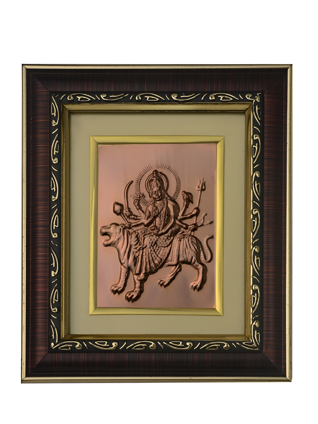 Pray Everyday Black & Gold-Toned Bronze Durga Mata Rectangle Wall Photo Frame