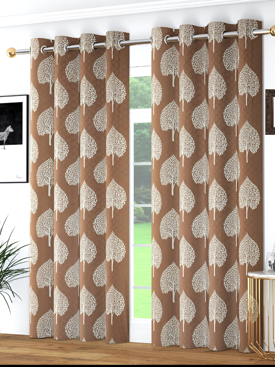 Kraftiq Homes Marble Brown & Beige 2 Pieces Ethnic Motifs Regular Door Curtains