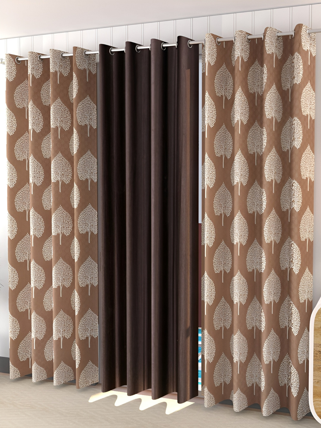 Kraftiq Homes Marble Brown & White 3 Pieces Ethnic Motifs Regular Door Curtains