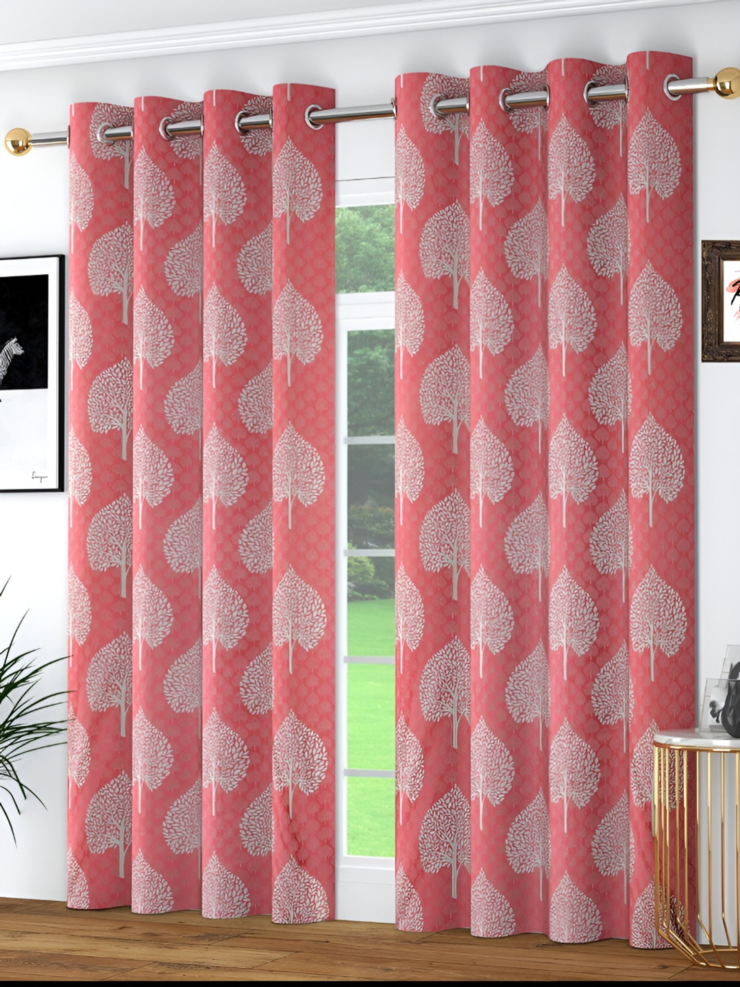Kraftiq Homes Marble Peach & White 2 Pieces Ethnic Motifs Regular Window Curtains