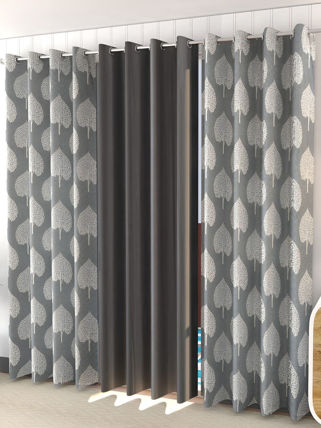 Kraftiq Homes Marble Grey & White 3 Pieces Ethnic Motifs Regular Long Door Curtains