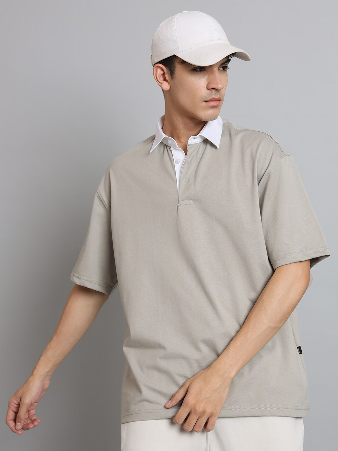 WEARDUDS Polo Collar Drop-Shoulder Sleeves Pure Cotton Oversized T-shirt
