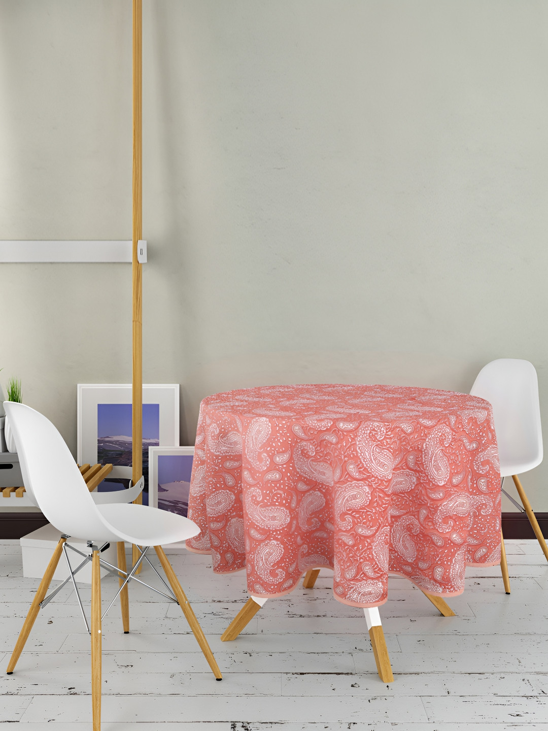 Texstylers Pink Anti-Slip Floral Cotton Round 4-Seater Table Cover