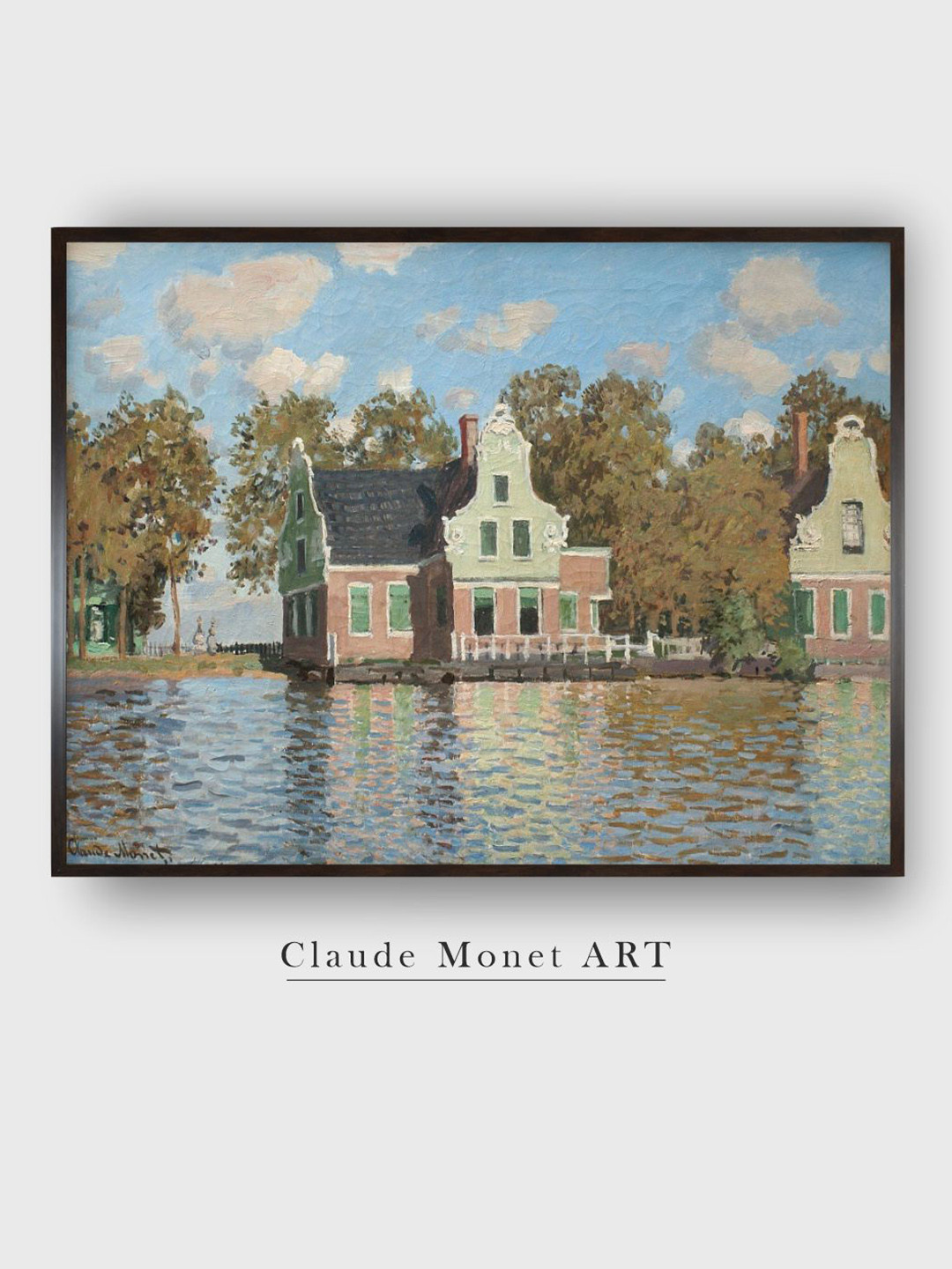The Art House Blue & Black Houses at the Bank of the River Canvas Painting Framed Wall Art