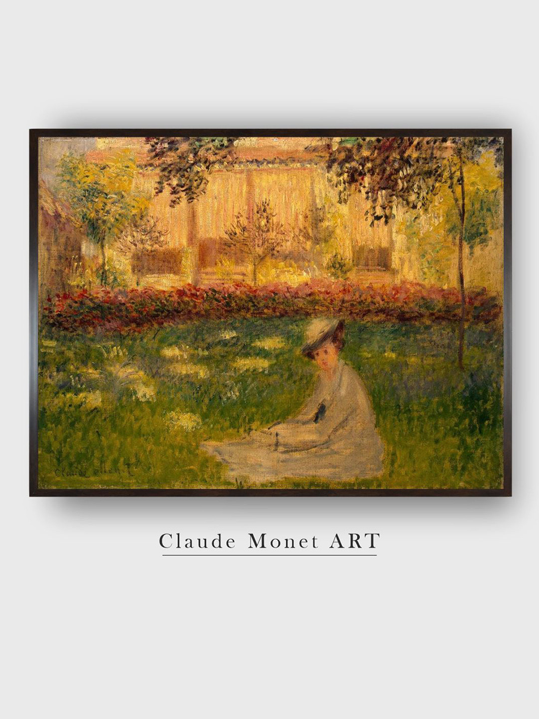 The Art House Green & Black Woman in a Garden By Claude Monet Wall Painting